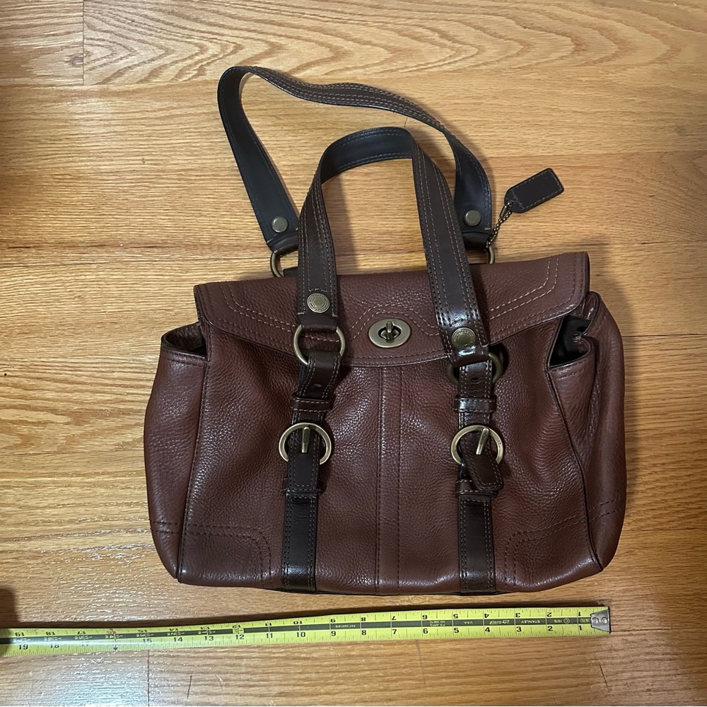 Brown Leather Handbag with Buckle Accents